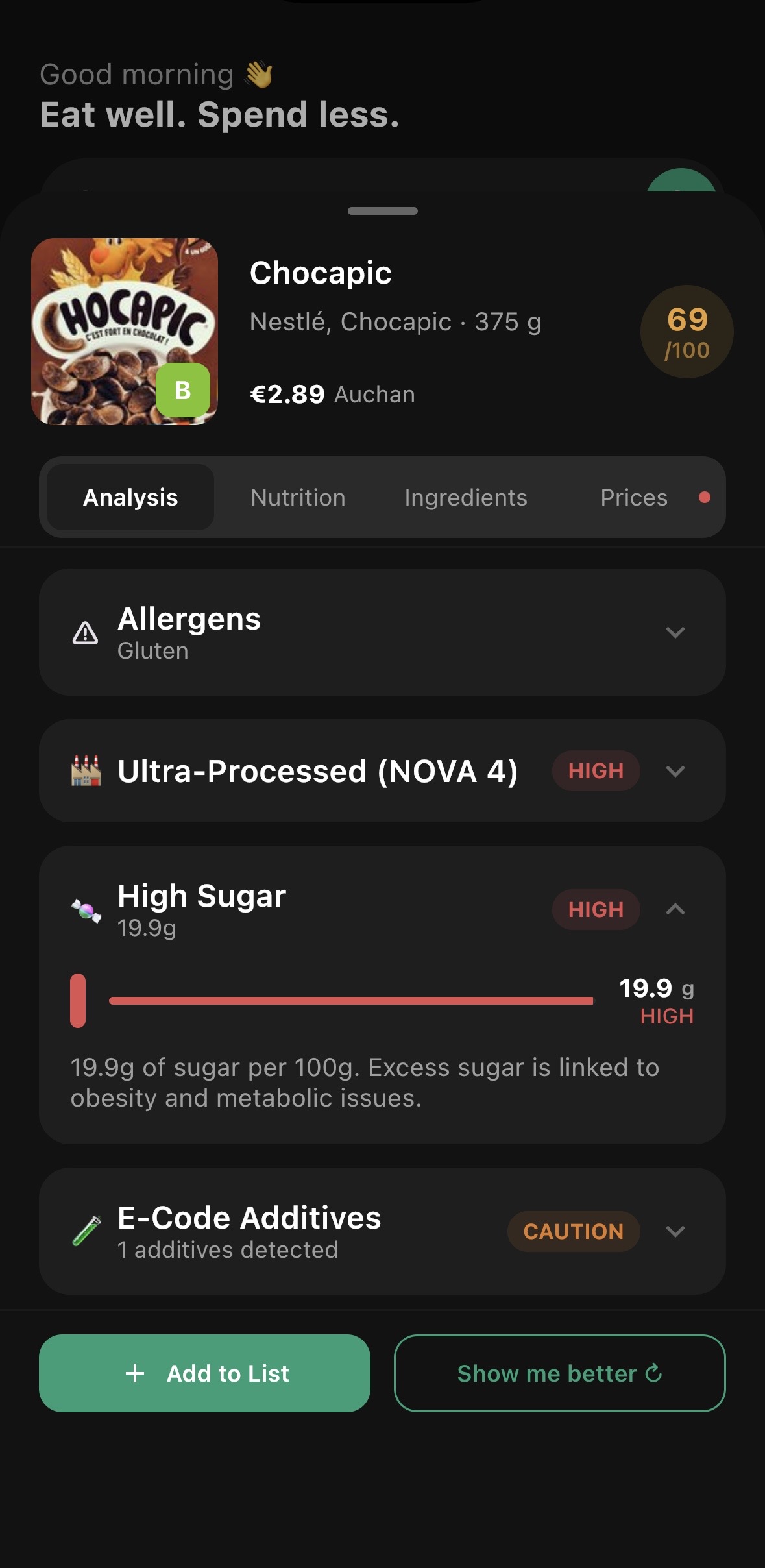 Vutro scan result screen